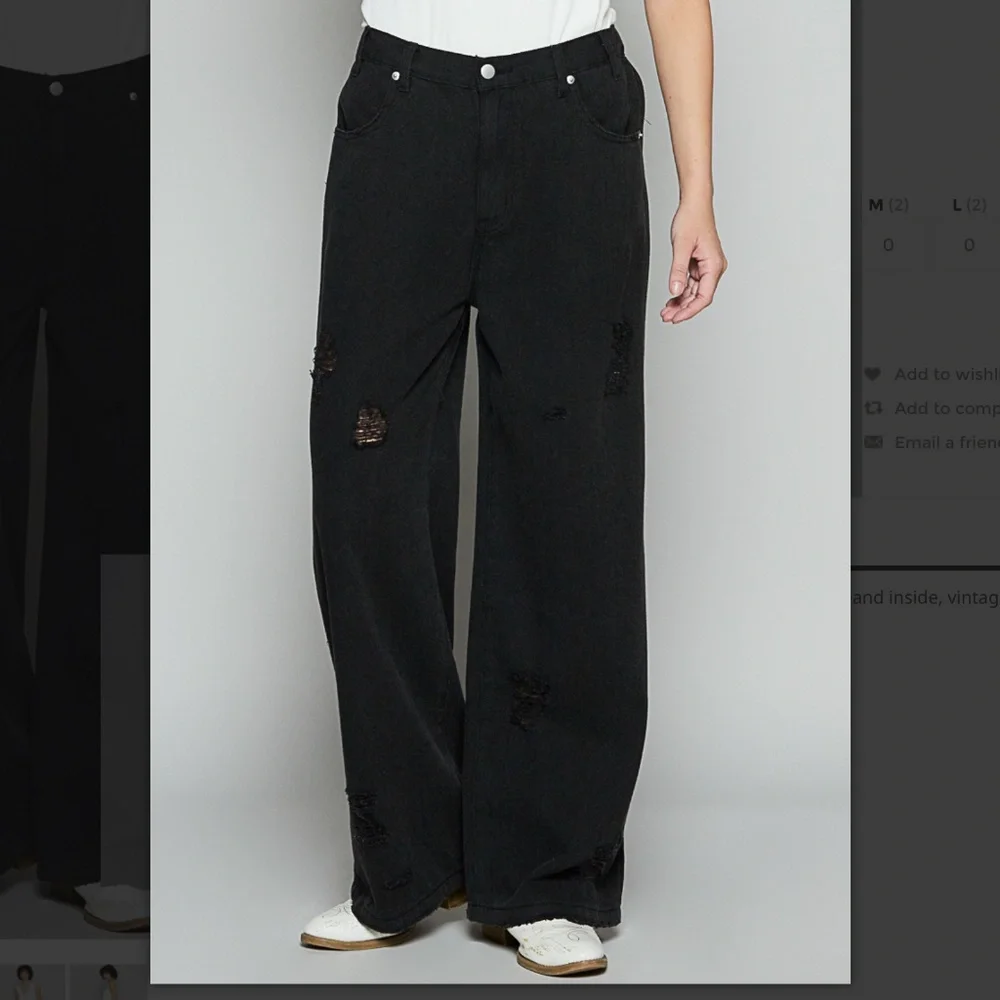 POL “ Switzerland 2 “ POL Twill Distressed Loose Fit Pants In Black SR65